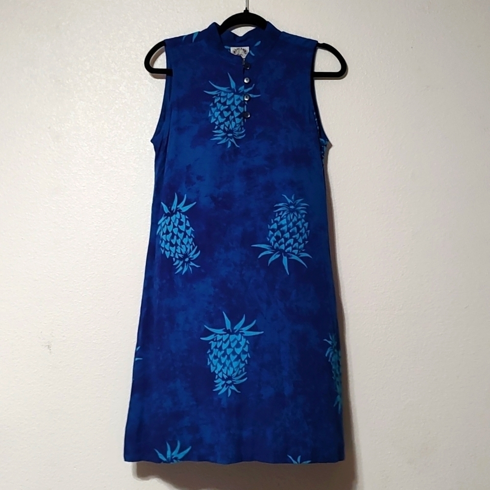 Peppermint Bay Sleeveless Blue Pineapple Dress Size M